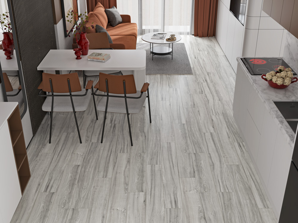 Кварцвиниловый SPC ламинат Cronafloor Wood Дуб Атланта BD-2771-5 1200×180×4 фото в интерьере